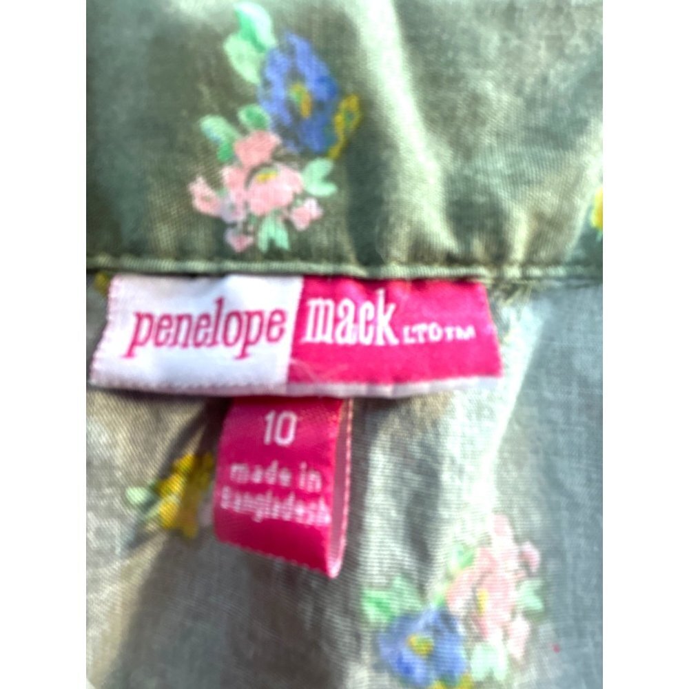 Penelope Mack Girls Top Green Floral Collar Button -Up Ruffle Hem Size 10 - Picture 3 of 6